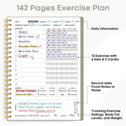 Fitness Workout Journal for Women & Men, A5(5.5" x 8.2") Workout Log Book Planner for Tracking, Progress, and Achieving Your Wellness Goals - Green