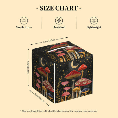 Colorful Mushrooms and Crescent Moon Tissue Box Cover Leather Tissue Box Holder Square Facial Paper Case Organizer Dispenser for Bathroom Vanity Countertop Tabletop Car Office
