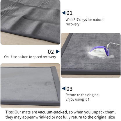ACOMOPACK Baby Play Mat for Floor 1.3" Thick Memory Foam Play Mat 71"×79" Tummy Time Crawling with Non-Slip Bottom for Living Room,Nursery,Soft Velvet Playpen Mats for Kids,Infants（Dark Grey）