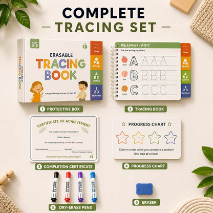 inamio Tracing Book for Kids Ages 3-5 - ABC Preschool Learning Activities, Reusable Handwriting Workbook, Childrens Busy Books for Pen Control - Alphabet & Letter Handwriting Practice for Kids
