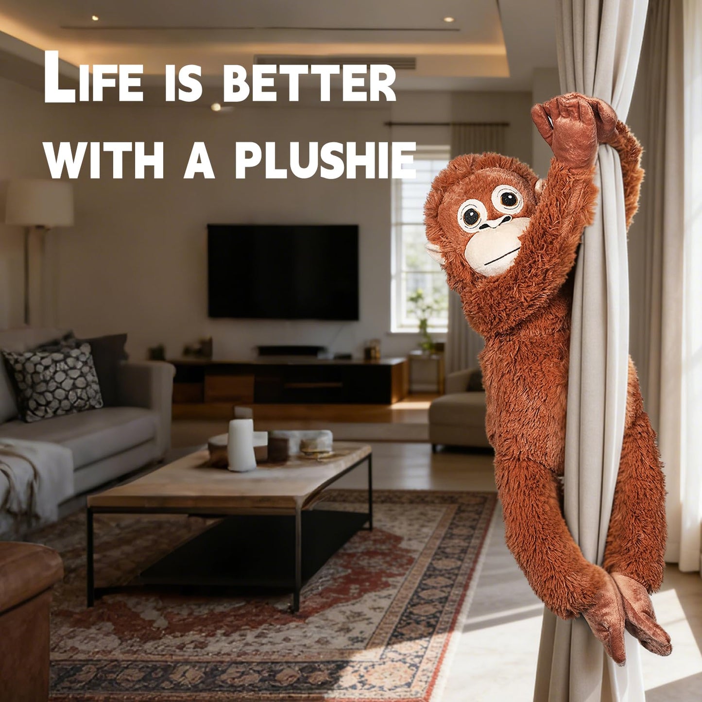 Fluffypals Punch Monkey Plush - 23.6 Inch Punch The Monkey Stuffed Animal, Hanging on Bags or Neck Orangutan Plush, Great Gift for Boys Girls Kids Fans