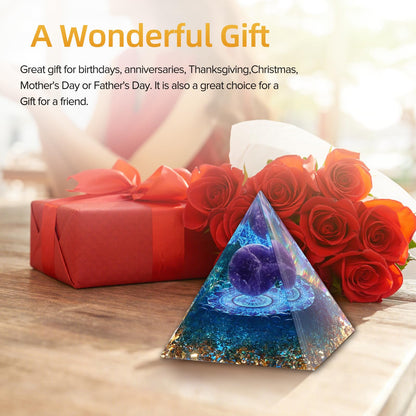 Hopeseed Orgone Pyramid for Positive Energy, Orgonite Natural Amethyst&Aquamarine Healing Crystals Pyramid for Reduce Stress Chakra Reiki Healing Meditation Cleanses the Mind and Boosts Confidence