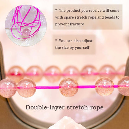 DAZCOLO 8mm Natural Gemstone Stretch Bracelet, Handmade Unisex Crystal Bracelets for Meditation, Yoga, Spiritual Healing & Positive Energy (Strawberry quartz)