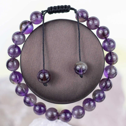 DAZCOLO Handmade Gem Bracelet Adjustable Macrame Gemstone 8mm Round Beads Crystals Quartz Unisex (Dark Amethyst)