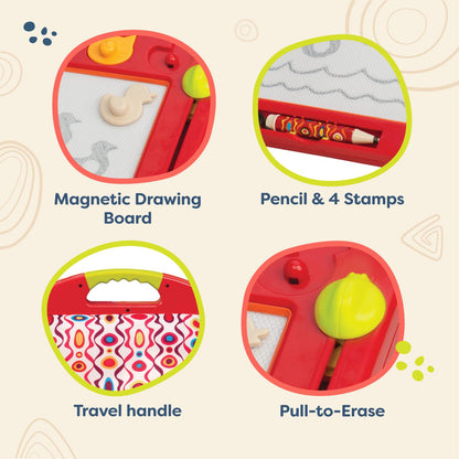 B. toys – Magnetic Drawing Board – 4 Animal Stamps – Portable Sketcher – Creative Toys for Toddlers, Kids – 18+ Months – Toulouse – LapTrec