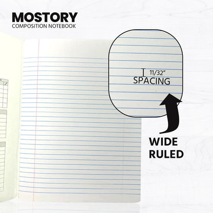 MOSTORY Pack of 10 Composition Notebook - Wide Ruled 200 Pages (100 Sheets), Size 7.5" x 9.75", Bulk School Supplies, Office, Bulk Notebooks for School, Writing Journal Notebook with Lined Paper