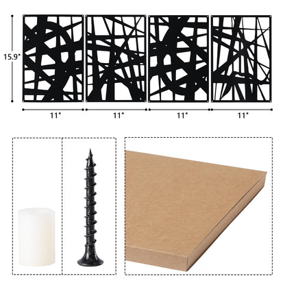 Bdor Decorative Metal Panels, Set of 4, 10.98" x 15.94", Modern Geometric Design, Black Metal Wall Art, Room Dividers, Architectural Elements for Home and Office Décor