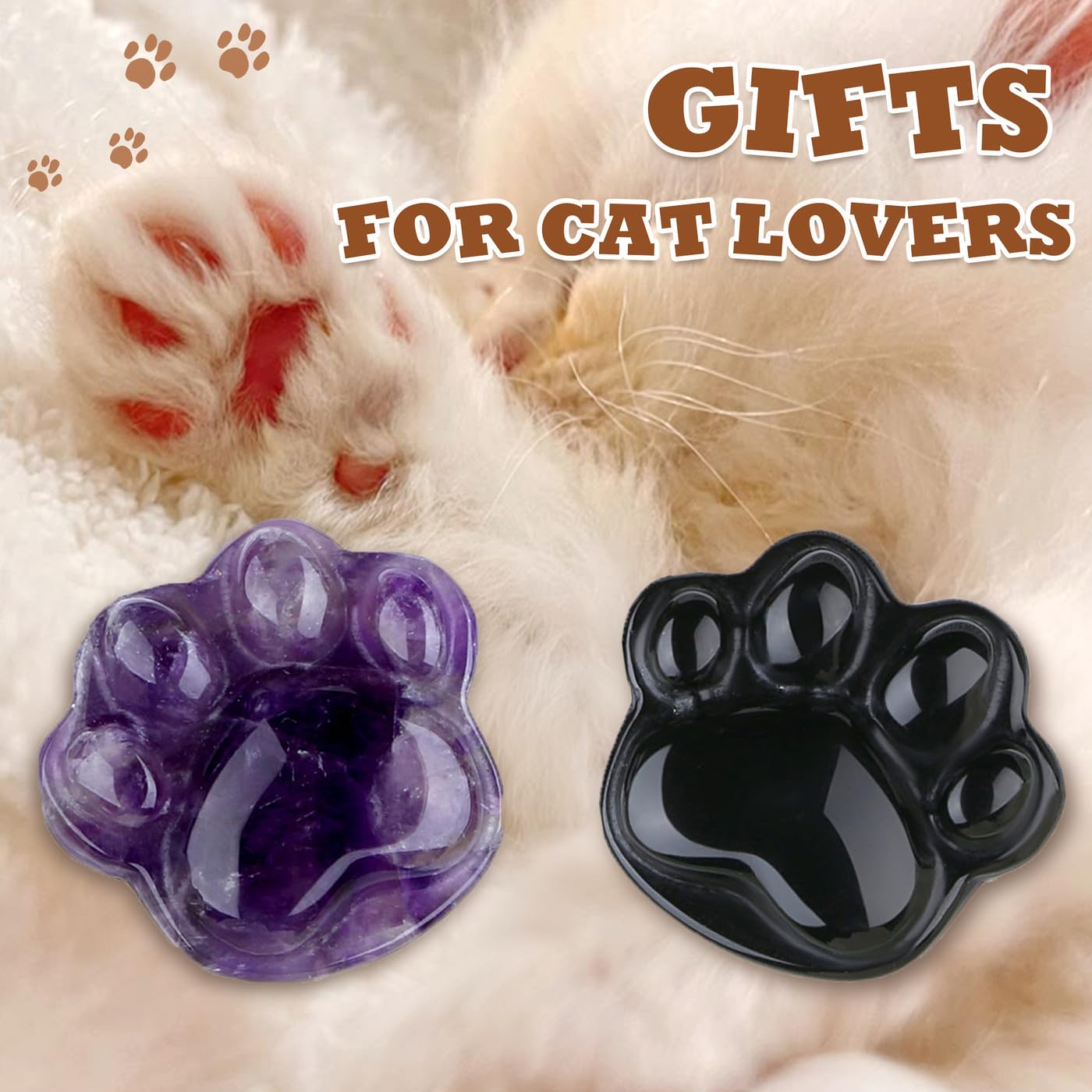 NUKAYAI Tiger Eye Cat Paw Crystal Statue Carved Figurines for Sculpture Worry Stone Crystals and Healing Stones Decor Mental Health Natural Gemstones Cute Cat Lover Gifts for Women