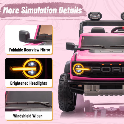 24V Ride on Toy for Big Kids,Ford Bronco Raptor 2 Seater Elecrtic Car for Kids with Remote,Battery Powered Car 4 Wheels with Spring Suspension,LED Light,Bluetooth,3 Speeds(24V, Pink)