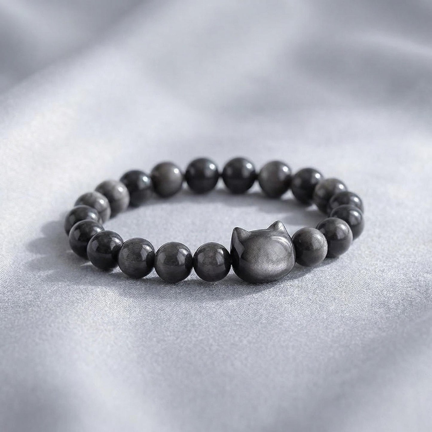 Money Attraction Cat Bracelet - Black Obsidian Women Bracelets -Wealth Prosperity Abundance Stone Bead Bracelet, Entrepreneur Business Luck Beaded Bracelets,Spiritual Mood Energy Cute Protection Stretch Bracelet,Health Good Luck Feng Shui Bracelets For Wo