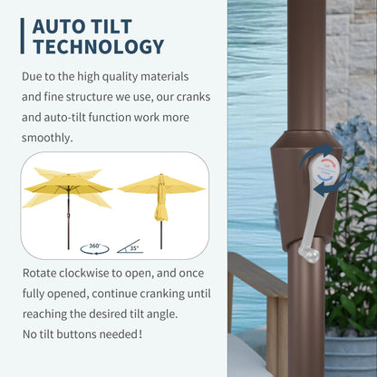 PatioKingdom Auto-Tilt 9FT Patio Umbrella Outdoor with 8 Sturdy Fiberglass Ribs,Market Table Umbrella for Pool,Backyard,Deck and Garden(Yellow)