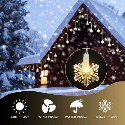 LitTerra Icicle Lights for Outside 180 LED 26.4ft 30 Drops Icicle Christmas Lights Outdoor Snowflake with 8 Mode Function Curtain String Lights Indoor for Patio Garden Bedroom (no Remote, 1)