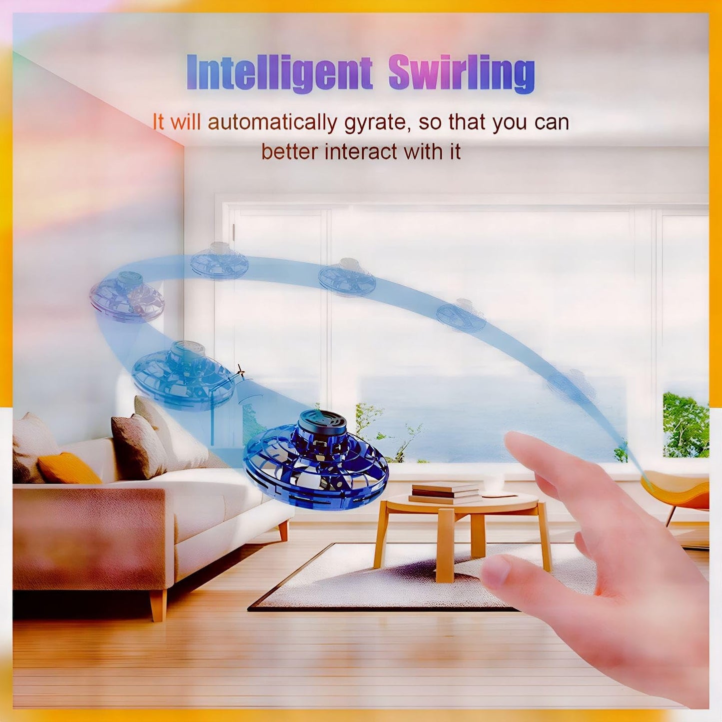 SHIP SMART CM Toys 2024 Hand Operated Mini Drones, Upgraded UFO Magic Flying Orb with LED Lights, Hand Controlled Hover Boomerang Spinner, for Boys Girls Teens 7+, Indoor Outdoor Toys (Blue), Small