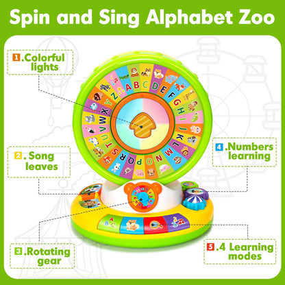Learning Toys for 1 2 3 Year Old Boy Girl, Spin and Sing Alphabet Zoo with Sounds for Toddler 1-3, Educational Development Toy for Kid, Christmas Birthday Gifts for Baby 12-18 Months+