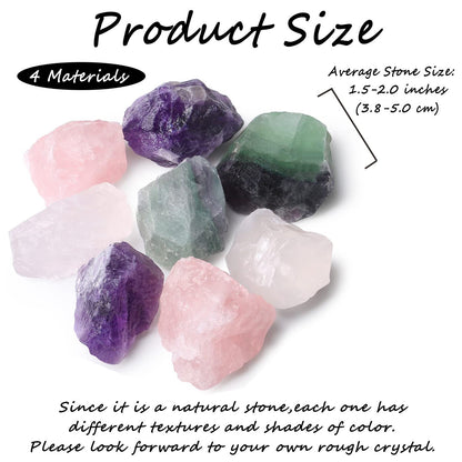 ZHIYUXI 2" Amethyst Rose Quartz Clear Quartz Fluorite Raw Crystals and Stones 4Pcs Crystals Bulk Real Huge Rocks for Tumbling Witchcraft Wrapping Fountain Rocks Cabbing Room Decor