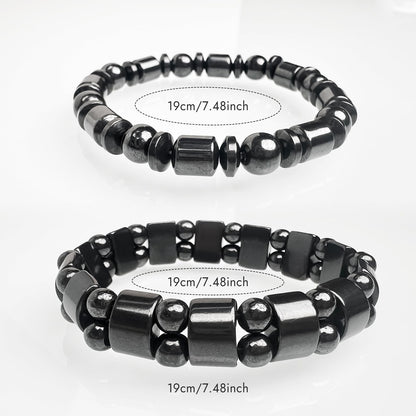 VIKI LYNN 2 Pcs Hematite Magnetic Bracelets for Women and Men Hematite Magnetic Stone Beads Adjustable Magnetic Bracelet Wristband Dainty Jewelry Gift for Mom, Dad, Wife, Friend, Couple