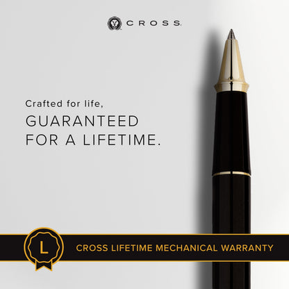 Cross Townsend Classic Black Lacquer Rollerball Pen, Black Ink - Elegant Pen, Black Ink for Effortless Writing - Consistent, Smooth Writing - Large Nib - Reliable & Long-Lasting - Includes Gift Box