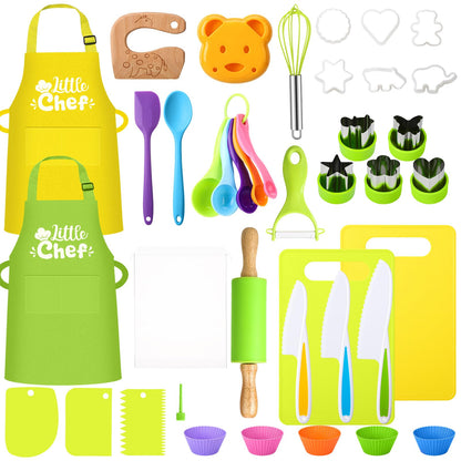 Fingertip WD 41 PCS Kids Cooking Sets Real, Toddler Kitchen Tools Kids Baking Set Kids Chef Set with Apron, Knives, Kids Baking Kit, Toddler Cooking Set for Boys and Girls