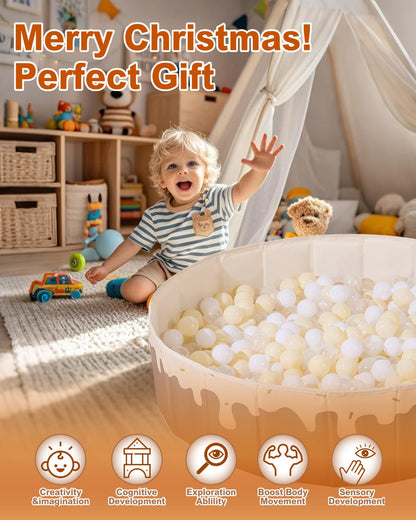 Baby Ball Pit for Toddlers1-3, Foldable Kids Ball Pits Play Tent, Crawl Playpen Ball Pool Playhouse with Storage Bag, for Boys Girls Dogs Cats Festival Play (Balls Not Included), Doughnuts