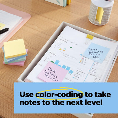 Post-it 100% Recycled Paper Super Sticky Notes, Lined, 4 in. x 4 in., 6 Pads, 70 Sheets per Pad, Oasis Collection, School Supplies and Office Products