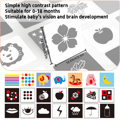 High Contrast Baby Flashcards - 120pcs Newborn Black White Visual Stimulation Learning Card for 0-18 Months Babies Activities Educational Gifts