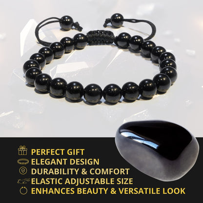 ANAYA AGATE Healing Crystal Bracelet – Chic Gemstone Bracelet for Men and Women – 8mm Round Bead Bracelets for Spiritual Healing, Protection, Positive Energy - Black Obsidian