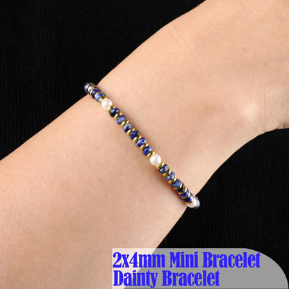 QOGIR Blue Sodalite - Self Confidence - 14K Gold Plated Beads Natural Gemstone Stretch Elastic Dainty Healing Beaded Bracelets Gifts 2x4mm