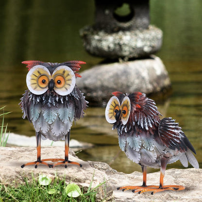 hogardeck Owl Garden Decor Outdoor Statues, 2PCs Large Metal Bird Standing Yard Art, Lawn Sculptures Ornaments for Outside Patio Pond Backyard, Holiday Sympathy Gifts for Grandma Mom