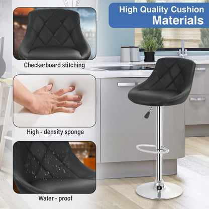 FDW Bar Stools Set of 2 Bar Stools Swivel Stool Height Adjustable Bar Chairs with Back PU Leather Swivel Bar Stool Kitchen Counter Stools Dining Chairs (Black)