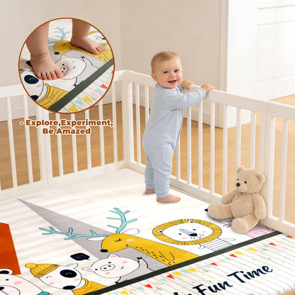 RONGFA Baby Play Mat for Floor, 71'' x 59'' Thicken Foam Padded Playmat for Tummy Time, Playpen Mat for Toddlers Infant Kids, Water-Repellent Coral Velvet, Non-Slip Bottom Safe for Crawling (Animal)
