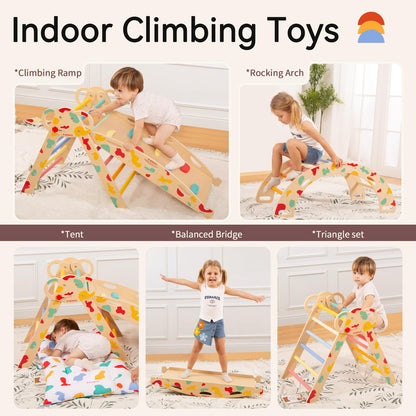 WINGYZ Pikler Triangle Set, Montessori Foldable 8-in-1 Jungle Gym & Reversible Animal Slide, Patent-Protected Climbing Set, Safe 2.35" Gap ASTM F963 Standards for Toddlers 18 Months-7 Years (Rainbow)
