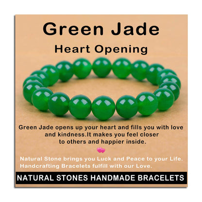 AD Beads Handmade Gemstone Stretch Elastic Bracelet Crystal Healing Reiki Nature's Beauty and Spiritual Essence Unisex (10mm, Green Jade (Heart Opening))