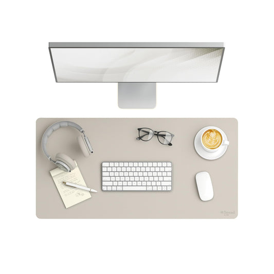 Smead Desk Pad, Vegan Leather Desk Mat with Non-Slip Faux Suede Backing, Perfect Desk Organizer for Office Decor, 31.5” x 15.7” Medium, Sandstone (64831)