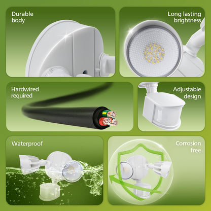 Philips 44W 4200 lm LED Security Light Outdoor w/PIR Motion Sensor, 5000K Daylight Flood Light, Waterproof, Dusk to Dawn, 2 Heads, 4 Modes