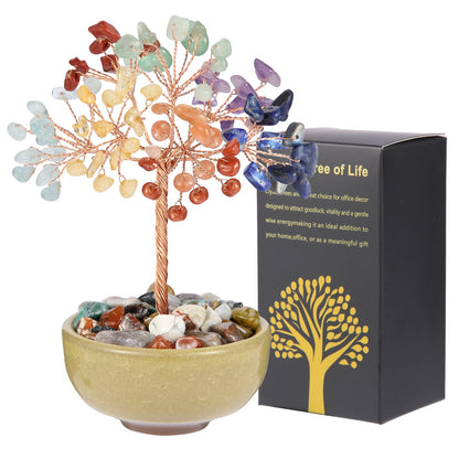 7 Chakra Crystal Tree with Ceramic Base,Natural Gemstone Feng Shui Money Tree for Wealth,Good Luck & Positive Energy,Handmade 5 Inch Healing Abundance Bonsai for Home Office Decor