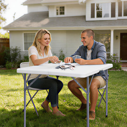 Lakhow 34" Square Folding Table, Fold-in-Half Utility Dining Portable Table Heavy Duty HDPE Plastic Foldable with Carrying Handle Indoor Outdoor for Picnic, Party
