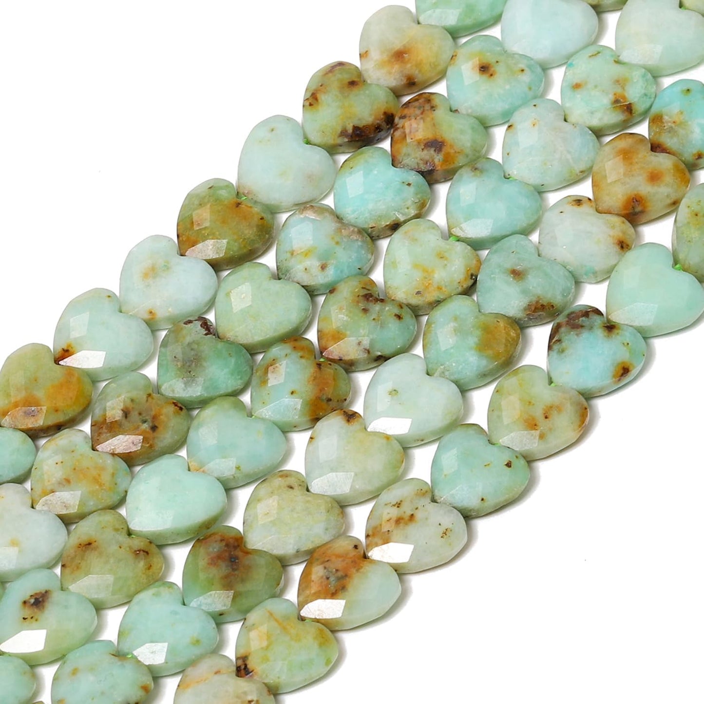 Nitopupu 22pcs Faceted Heart Stone Beads Natural Green Opal Bead 8mm Crystals and Healing Stones for Jewelry Making Supplies,Friendship Bracelet Kit,Love Gifts