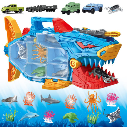 Frontoytall Shark Toy & Deep Sea Creatures Ocean Animal Toys with Truck Cars, 18 Piece Educational Playset for Kids Ages 3+ Years Old, Indoor & Outdoor Play, Preschool Learning Bath for Boys Girls