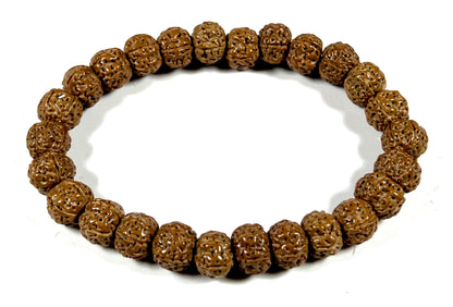 AWAKEN YOUR KUNDALINI 5 Mukhi Chikna Pathri Rudraksha Bracelet - AAA Grade 8mm Rudraksh Beads - Root Chakra Balance & Universal Sun Sign - Cultivate Spiritual Growth - Handmade