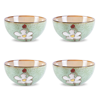 WHITEPEONY 28oz Ceramic Bowls Set of 4 for Kitchen, 6 Inch Hand-painted Floral Serving Bowls, Dishwasher Microwave Oven Safe, for Salad, Pasta, Ramen, Rice & Dessert, Breakfast Lunch Dinner, Green