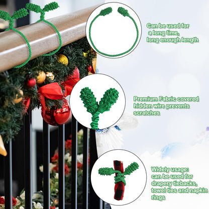 DIYASY Christmas Garland Ties, 12 Pcs Green Banister Ties Decorative Twist Tie for Stairs Reusable & Flexible Railing Wraps Xmas Home Decorations