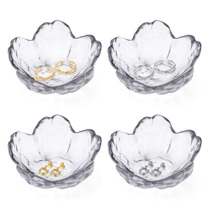 Sekonow 4 Pack Ring Dish Jewelry Tray, Small Glass Trinket Dish, Decorative Aesthetic Ring Holder Plate Bowl for Women Earring Bracelet for Vanity Nightstand (Crystal Grey)