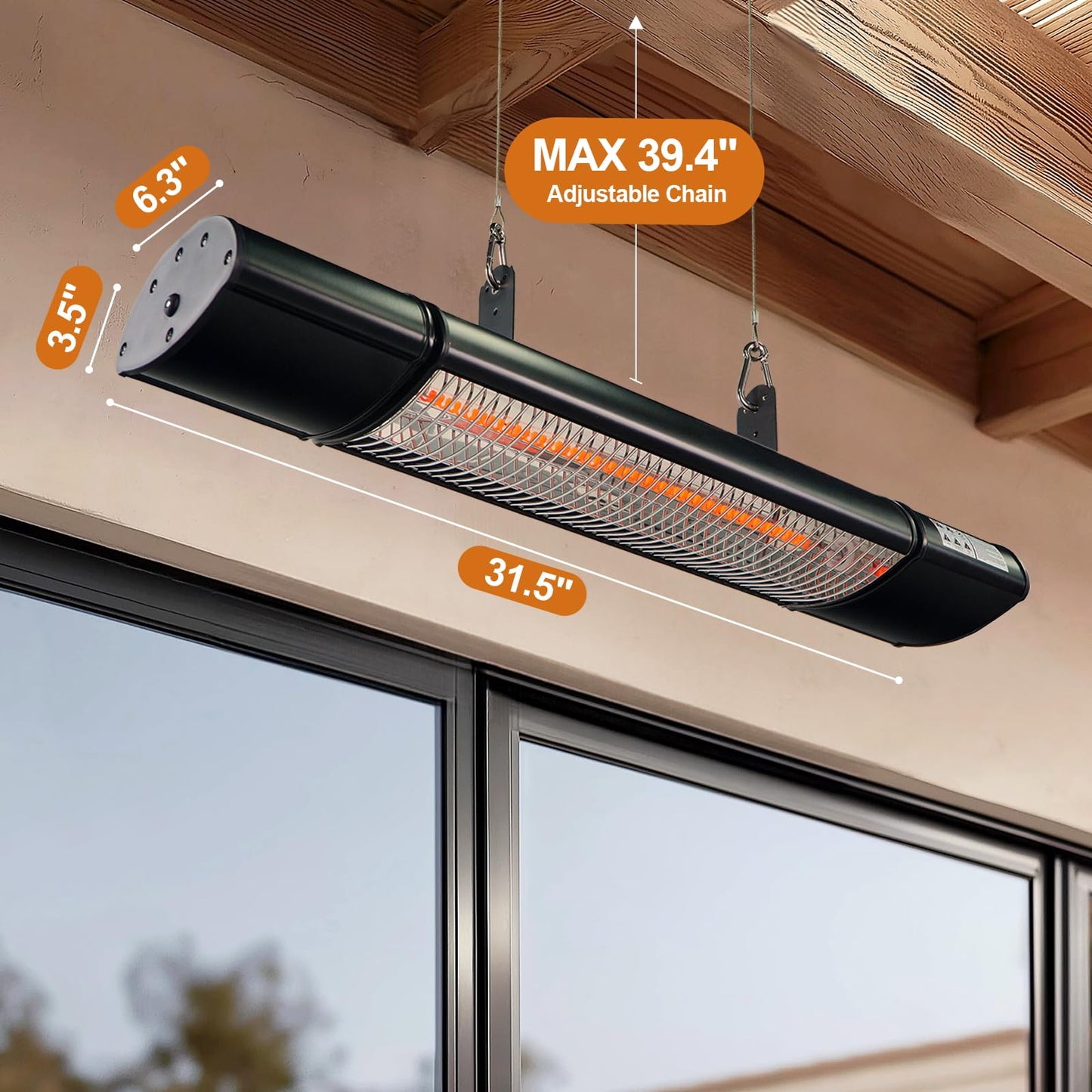 Hanging Patio Heater, Outdoor Electric Heater, Wall Mounted & Ceiling Infrared Garage Heater for Outdoor/Indoor Use, 1500W, Remote Control, Black