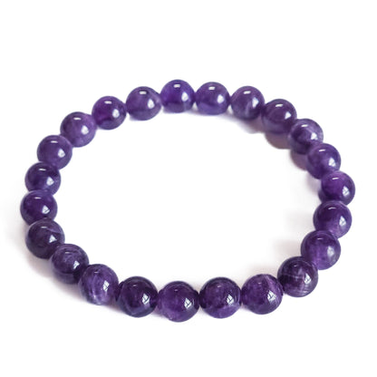 Silan's Natural Amethyst Bracelet for Women, Genuine Healing Crystal Stretch Elastic Adjustable Bracelet with Lucky Card, Gift for Her (8mm)