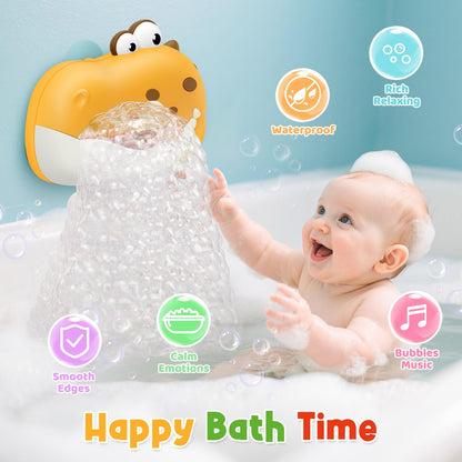 Baby Bath Toys, Rechargeable Dinosaur Bath Bubble Machine with Music, Bathtime Bathtub Toys for Toddlers Birthday Gifts, Bubble Maker Toys for Kids Ages 1-3 4-8 Baby Gifts (Yellow)