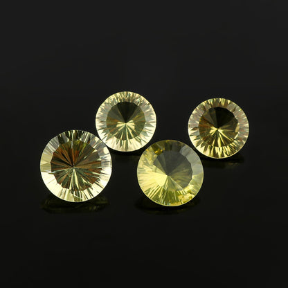 CRYSTALIS 4pcs AA+ Natural Lemon Quartz, Concave-Cut, Loose Gemstone Wholesale Bulk Cabochons Jewelry Making Supply, Chakra Healing Polished Stones, Wire Wrapping, DIY, Gem Collection, 15mm