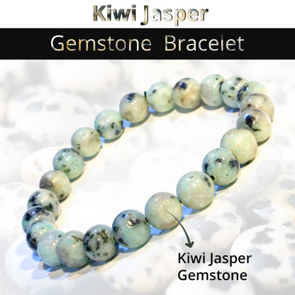 ANAYA AGATE Kiwi Jasper Bracelet, Natural Healing Crystal Bracelet for Women and Men, 8mm Round Beaded Bracelet for Spiritual, Protection, Positive Energy, Elastic Adjustable Size Gemstone Bead Bracelet