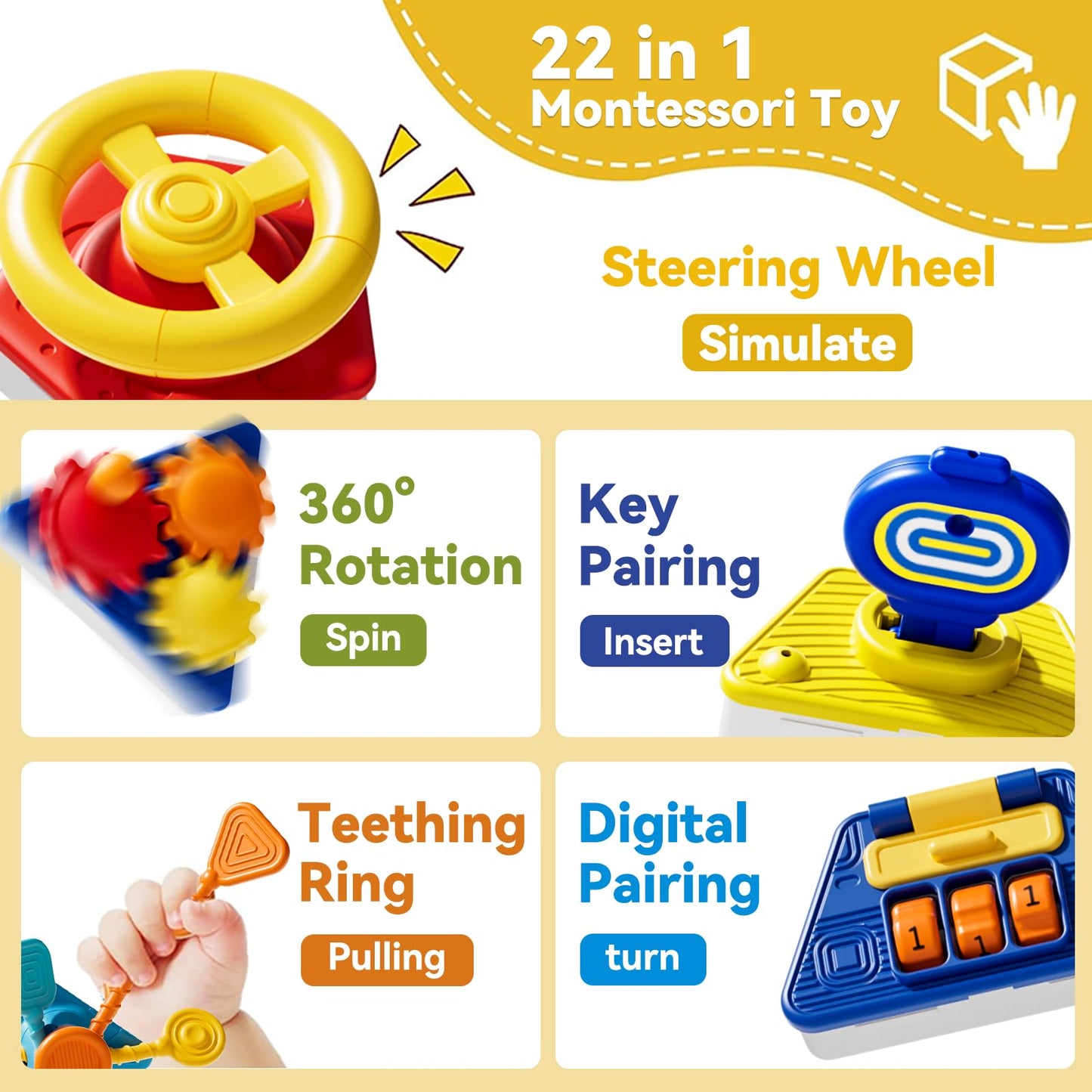 22‑in‑1Toddler Busy Board Activity Cube Toys, Montessori Sensory Toy & Travel Leaning for Toddlers, Early Education Active Toy and Fine Motor Skills Development Toy for 1 2 3 Years Old Boys & Girls