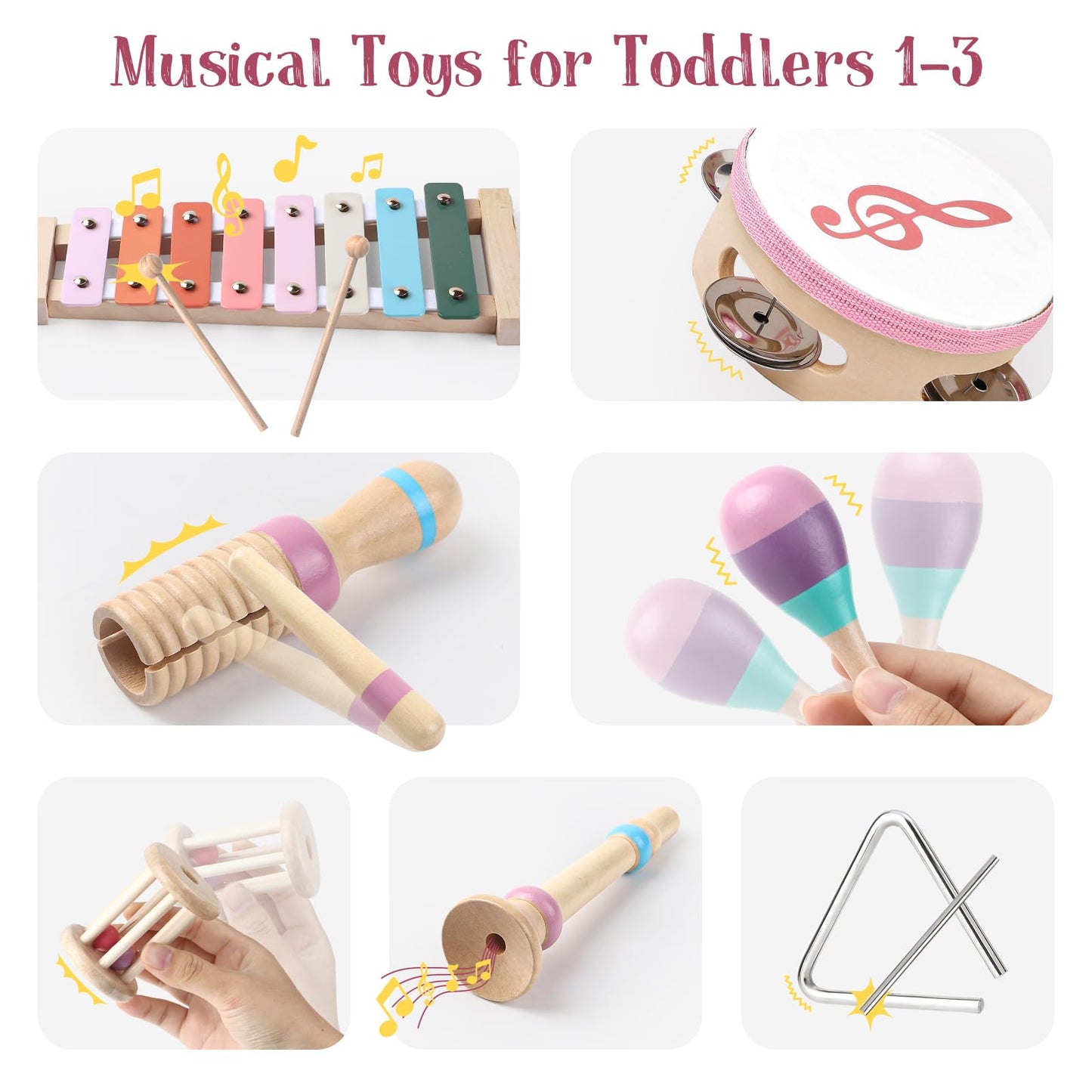Toyssa Baby Musical Instruments, Montessori Wooden Musical Toys for Toddlers 2-3 with Xylophone Maracas Tambourine and Gift Box Kids Preschool Educational Birthday Gifts for 2 3 4 5 Year Old