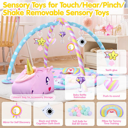 WeeHomm Baby Play Mat & Activity Mat - Baby Play Gym Tummy Time Mat with 6 Detachable Sensory Toys for Motor Skills Development, Newborn Baby Toys 0-6-12 Months Essentials Gift Playmats
